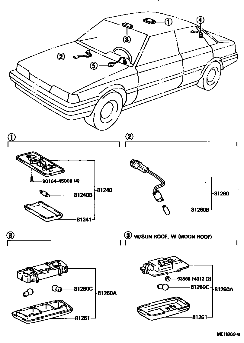 Toyota CAMRY 车内灯 EPC diagram — MEH869B