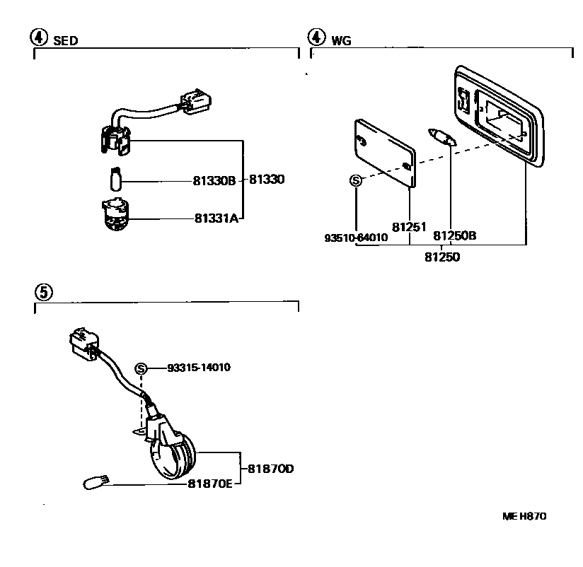 Toyota CAMRY 车内灯 EPC diagram — MEH870