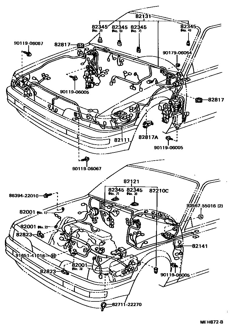 Toyota CAMRY 线束和卡夹 EPC diagram — MEH872B