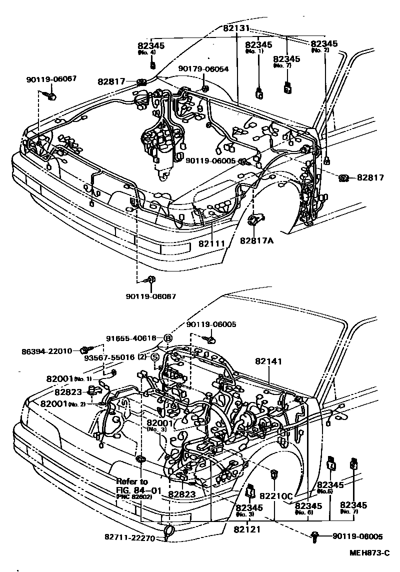 Toyota CAMRY 线束和卡夹 EPC diagram — MEH873C