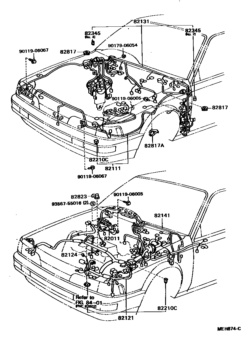 Toyota CAMRY 线束和卡夹 EPC diagram — MEH874C