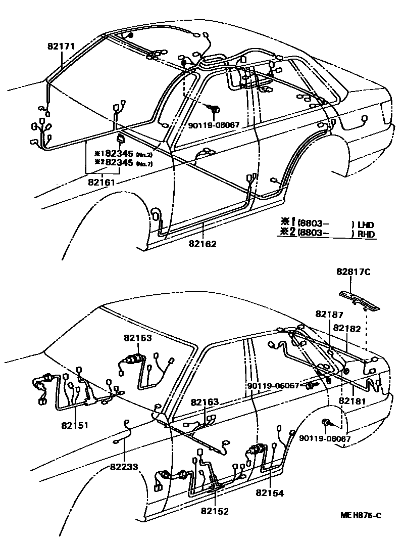 Toyota CAMRY 线束和卡夹 EPC diagram — MEH875C