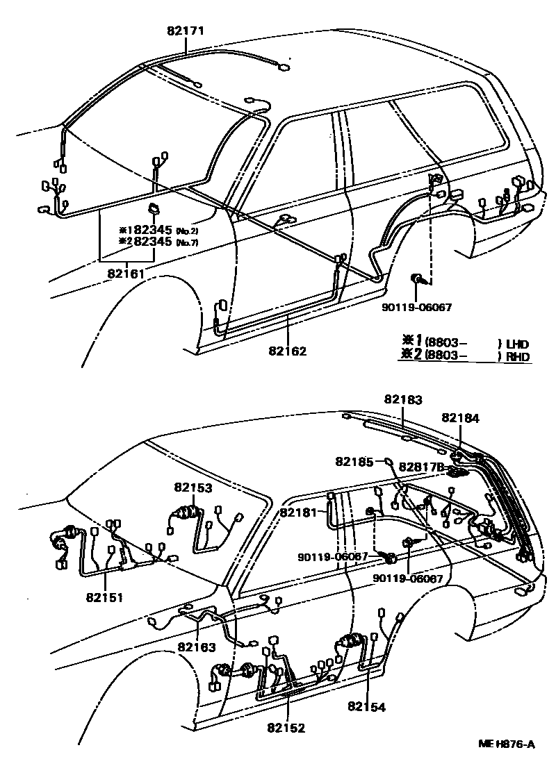 Toyota CAMRY 线束和卡夹 EPC diagram — MEH876A