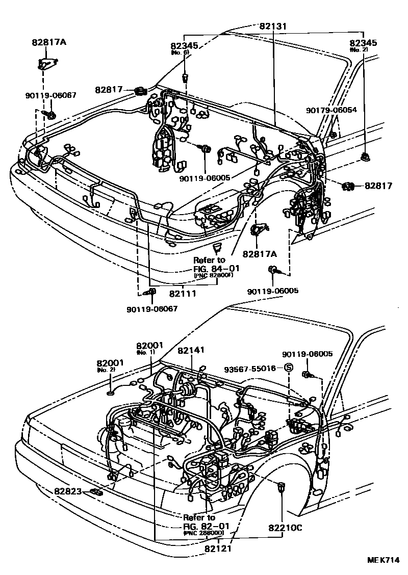 Toyota CAMRY 线束和卡夹 EPC diagram — MEK714