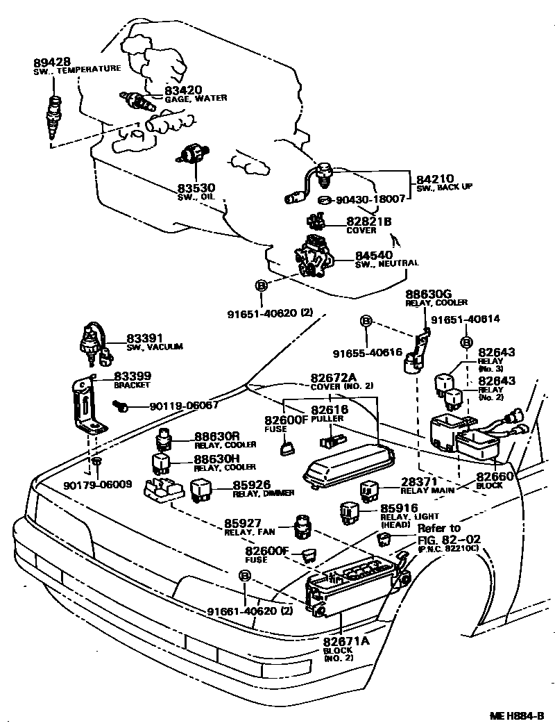 Toyota CAMRY 开关和继电器和ECU EPC diagram — MEH884B