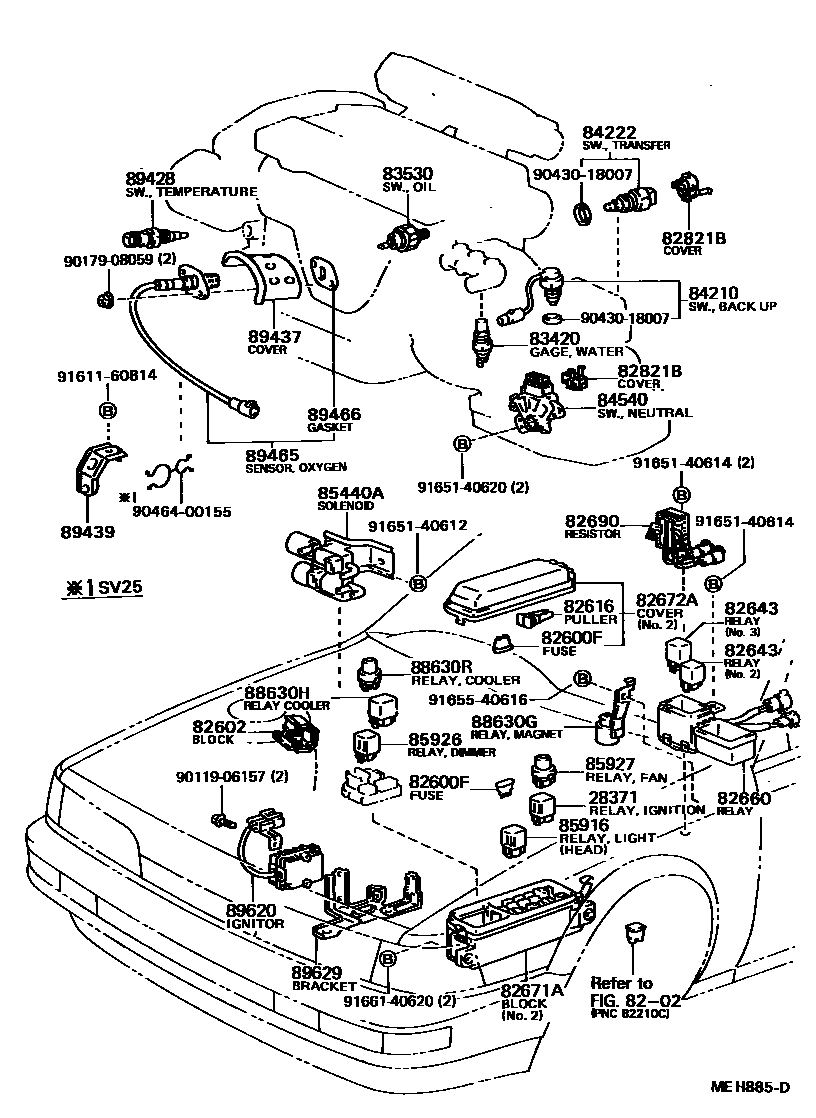 Toyota CAMRY 开关和继电器和ECU EPC diagram — MEH885D