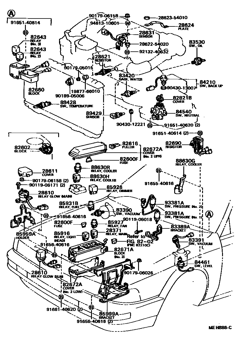 Toyota CAMRY 开关和继电器和ECU EPC diagram — MEH886C