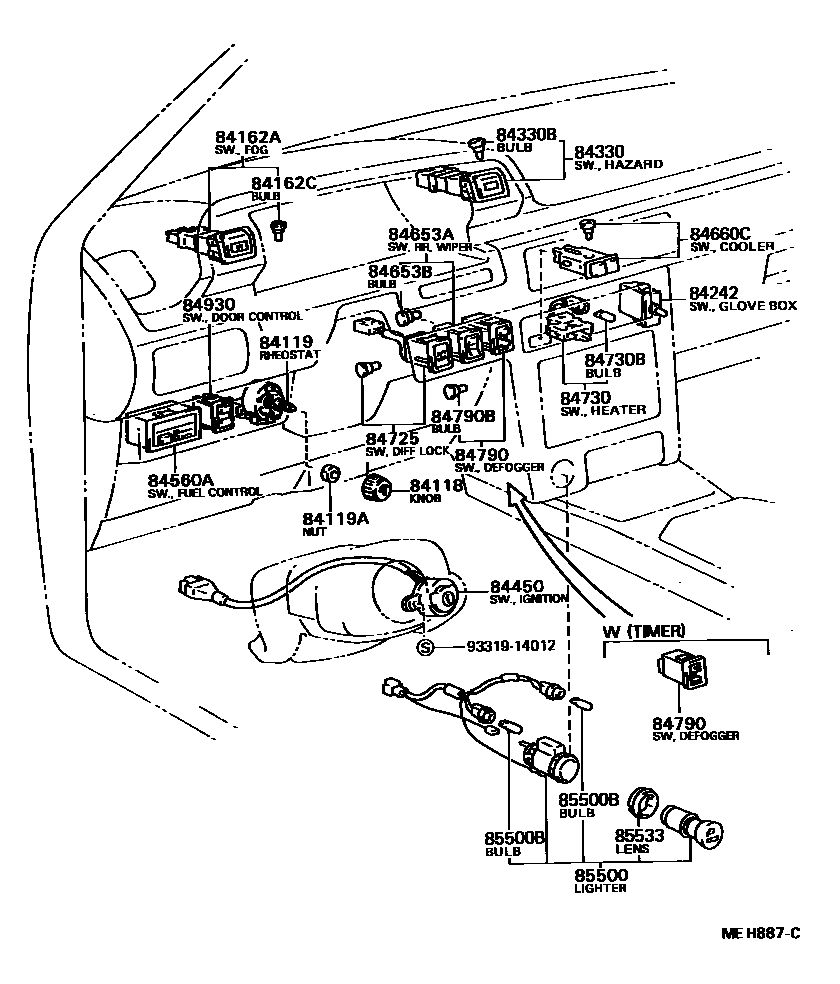 Toyota CAMRY 开关和继电器和ECU EPC diagram — MEH887C
