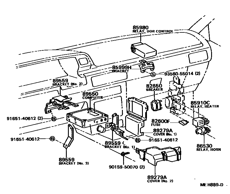 Toyota CAMRY 开关和继电器和ECU EPC diagram — MEH889D
