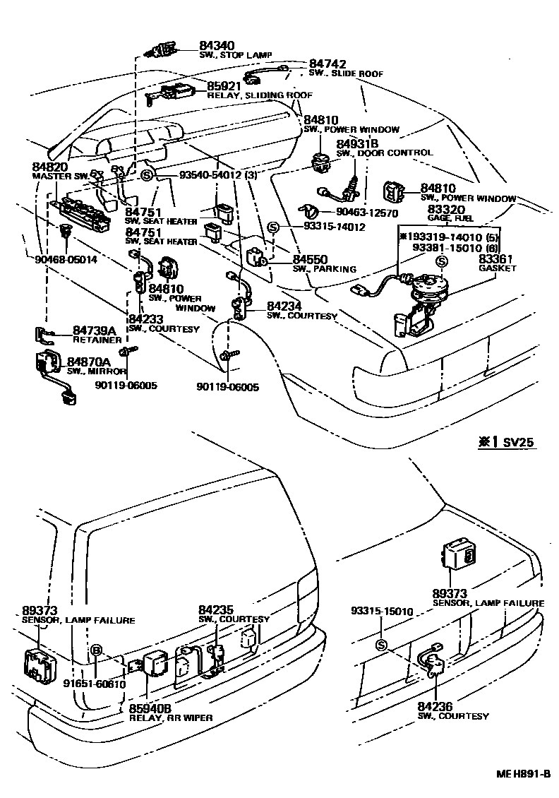 Toyota CAMRY 开关和继电器和ECU EPC diagram — MEH891B