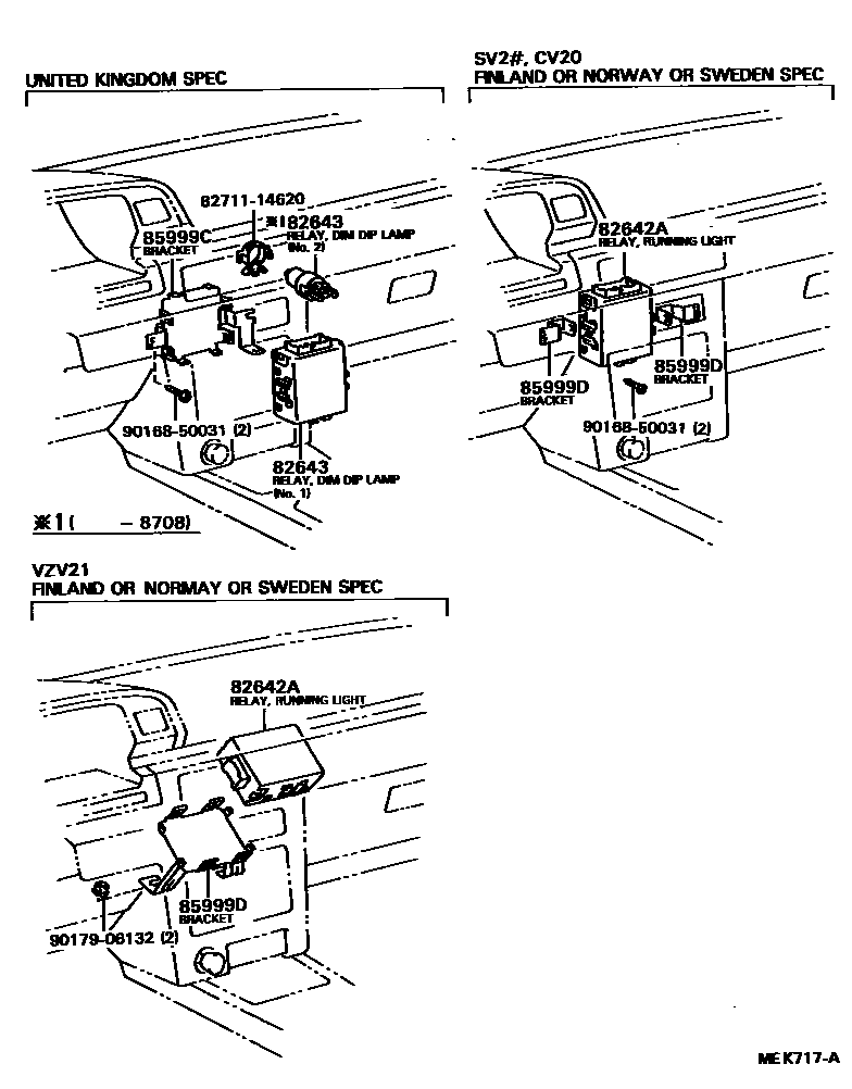 Toyota CAMRY 开关和继电器和ECU EPC diagram — MEK717A