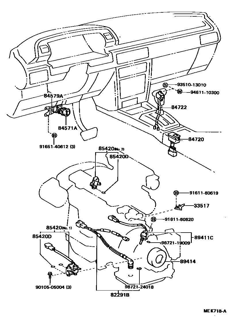 Toyota CAMRY 超速档和电子控制变速器 EPC diagram — MEK718A