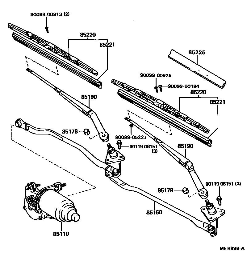 Toyota CAMRY 挡风玻璃刮水器 EPC diagram — MEH896A