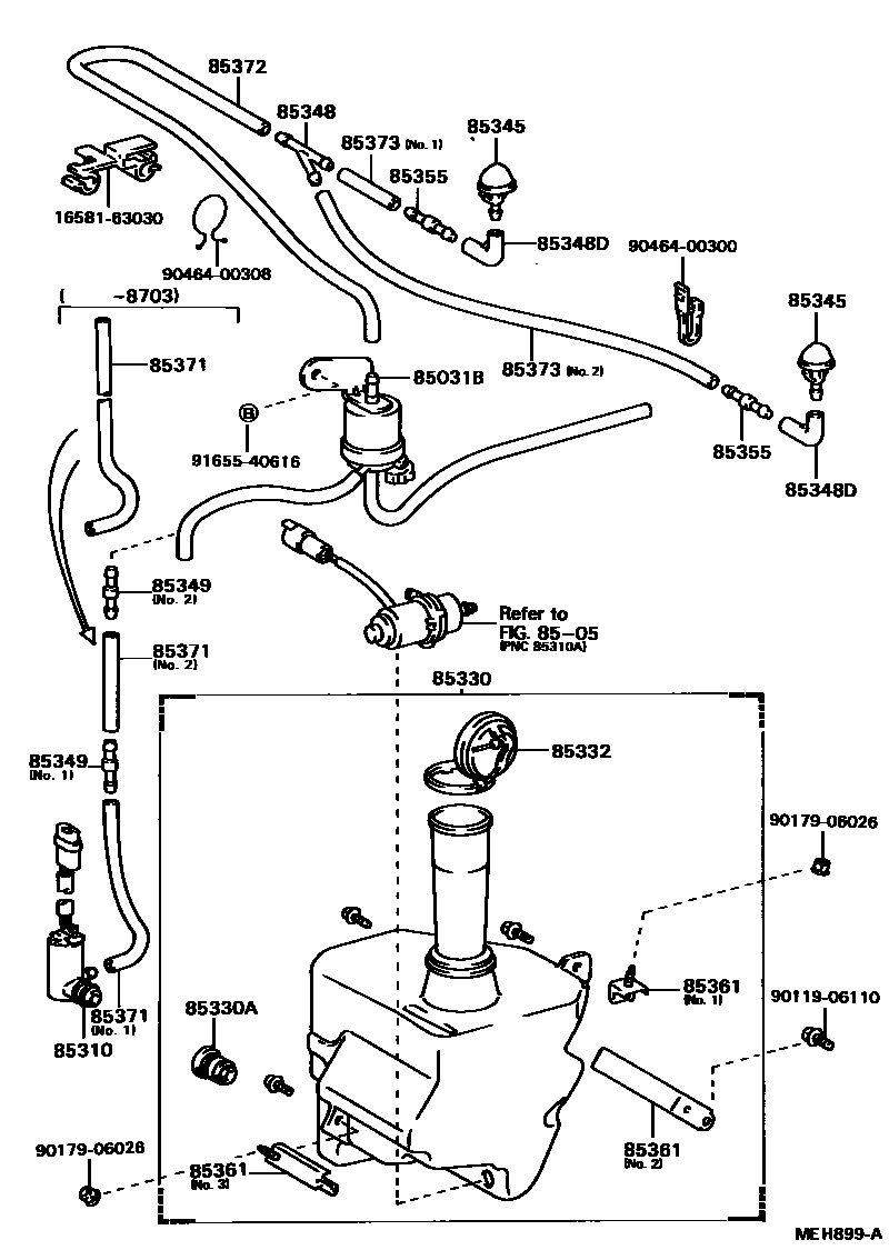 Toyota CAMRY 挡风玻璃清洗器 EPC diagram — MEH899A
