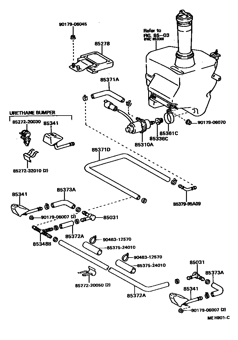 Toyota CAMRY 前大灯清洗器 EPC diagram — MEH901C