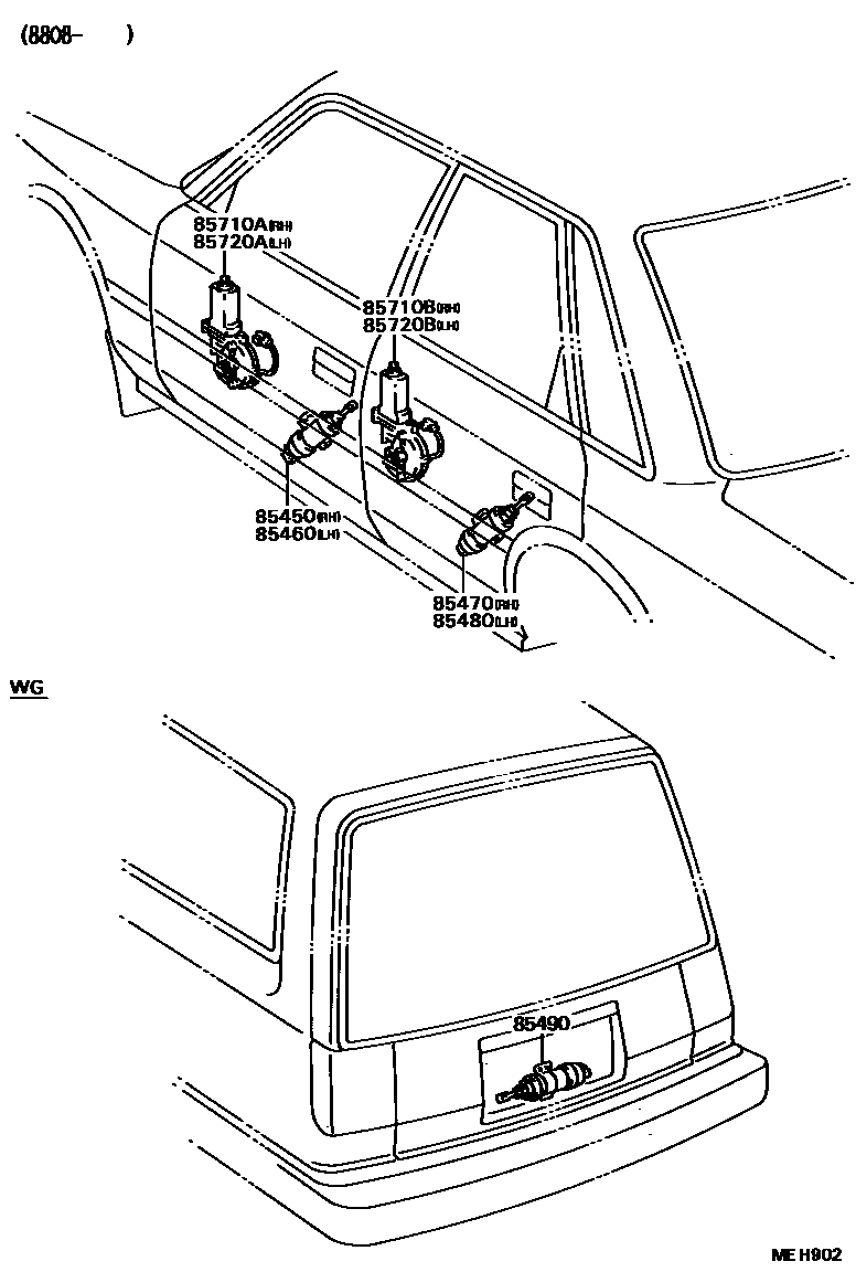 Toyota CAMRY 车门电机和车门电磁阀 EPC diagram — MEH902