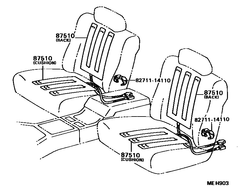 Toyota CAMRY 座椅电机和座椅加热器 EPC diagram — MEH903