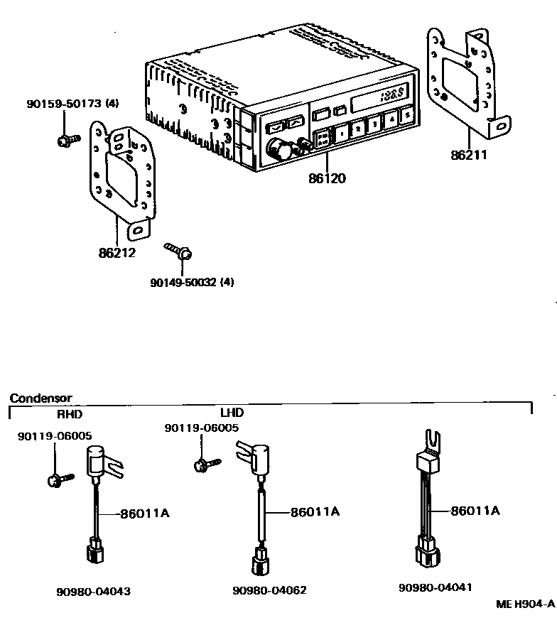 Toyota CAMRY 收音机、放大器和冷凝器 EPC diagram — MEH904A