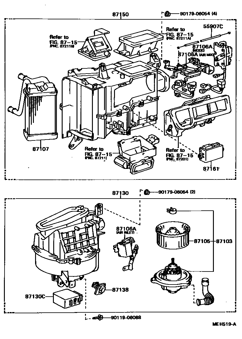Toyota CAMRY 暖风和空调系统 - 加热装置和鼓风机 EPC diagram — MEH519A