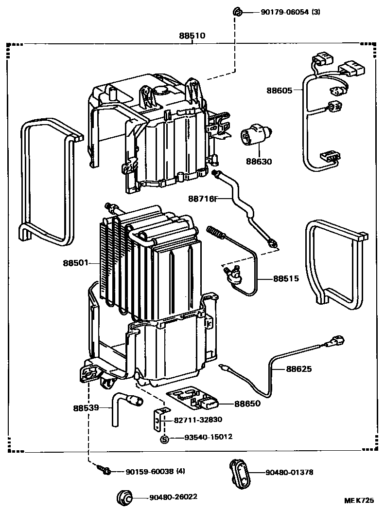 Toyota CAMRY 暖风和空调系统 - 冷却器组件 EPC diagram — MEK725