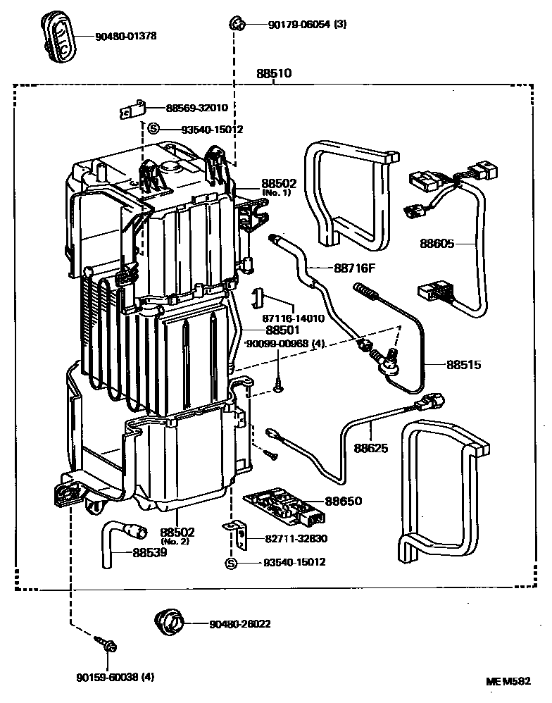 Toyota CAMRY 暖风和空调系统 - 冷却器组件 EPC diagram — MEM582