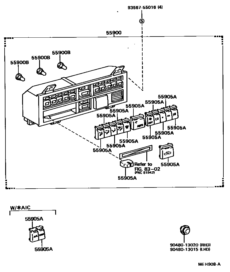 Toyota CAMRY 暖风和空调系统 - 控制器和风管 EPC diagram — MEH908A