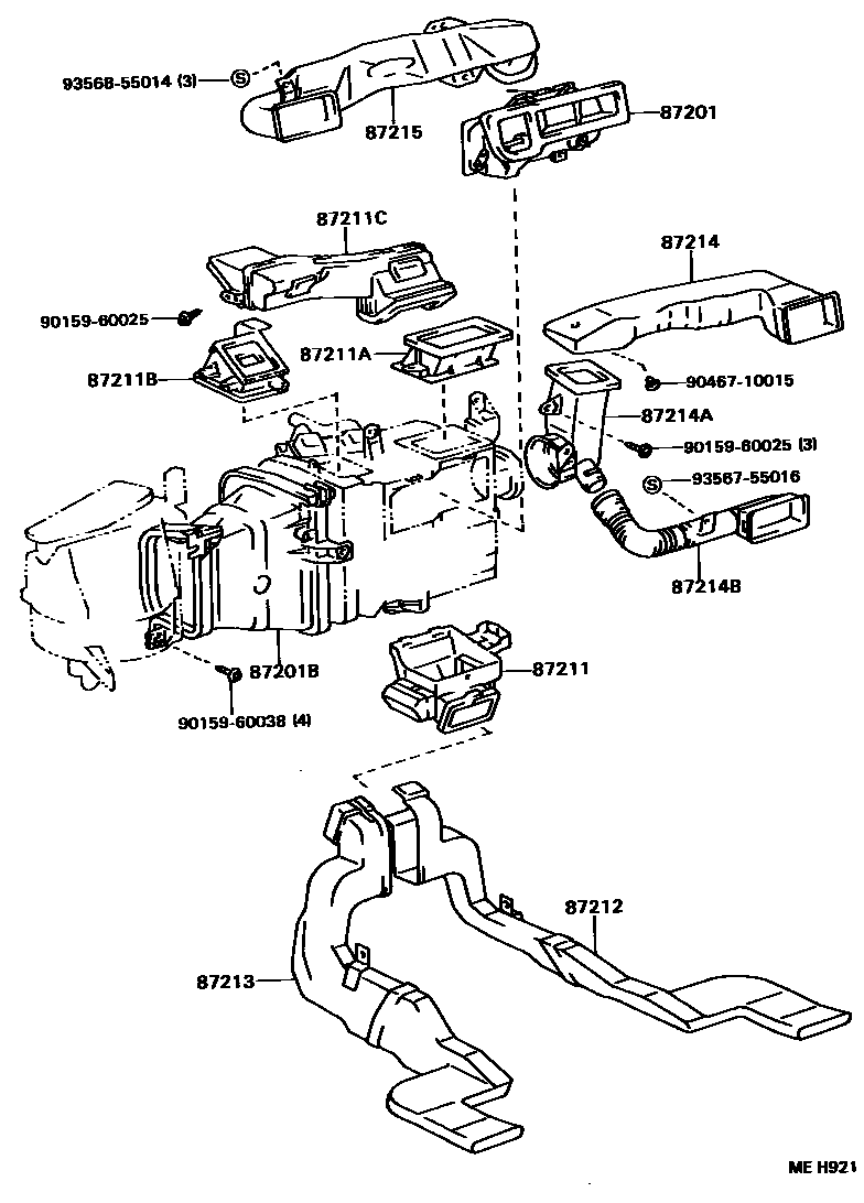 Toyota CAMRY 暖风和空调系统 - 控制器和风管 EPC diagram — MEH921