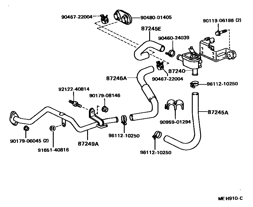 Toyota CAMRY 暖风和空调系统 - 水管 EPC diagram — MEH910C
