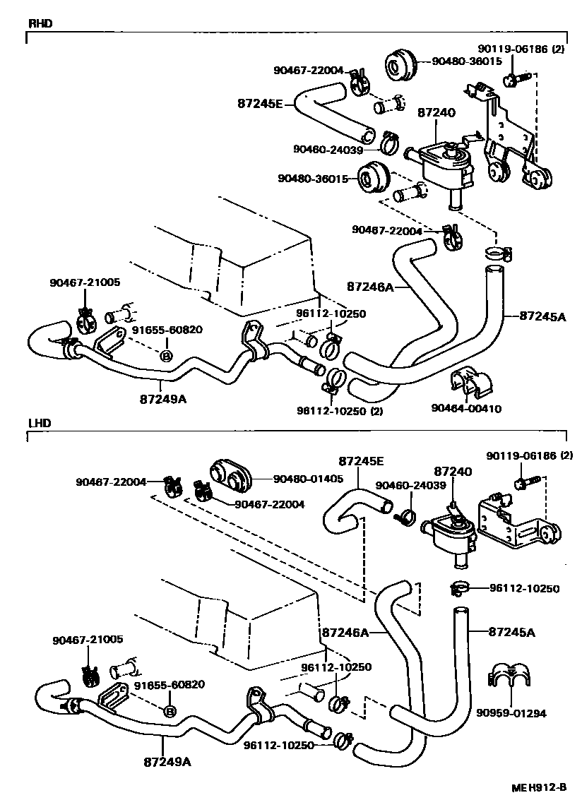 Toyota CAMRY 暖风和空调系统 - 水管 EPC diagram — MEH912B
