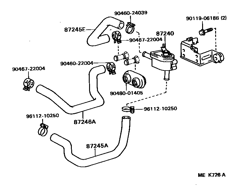 Toyota CAMRY 暖风和空调系统 - 水管 EPC diagram — MEK726A