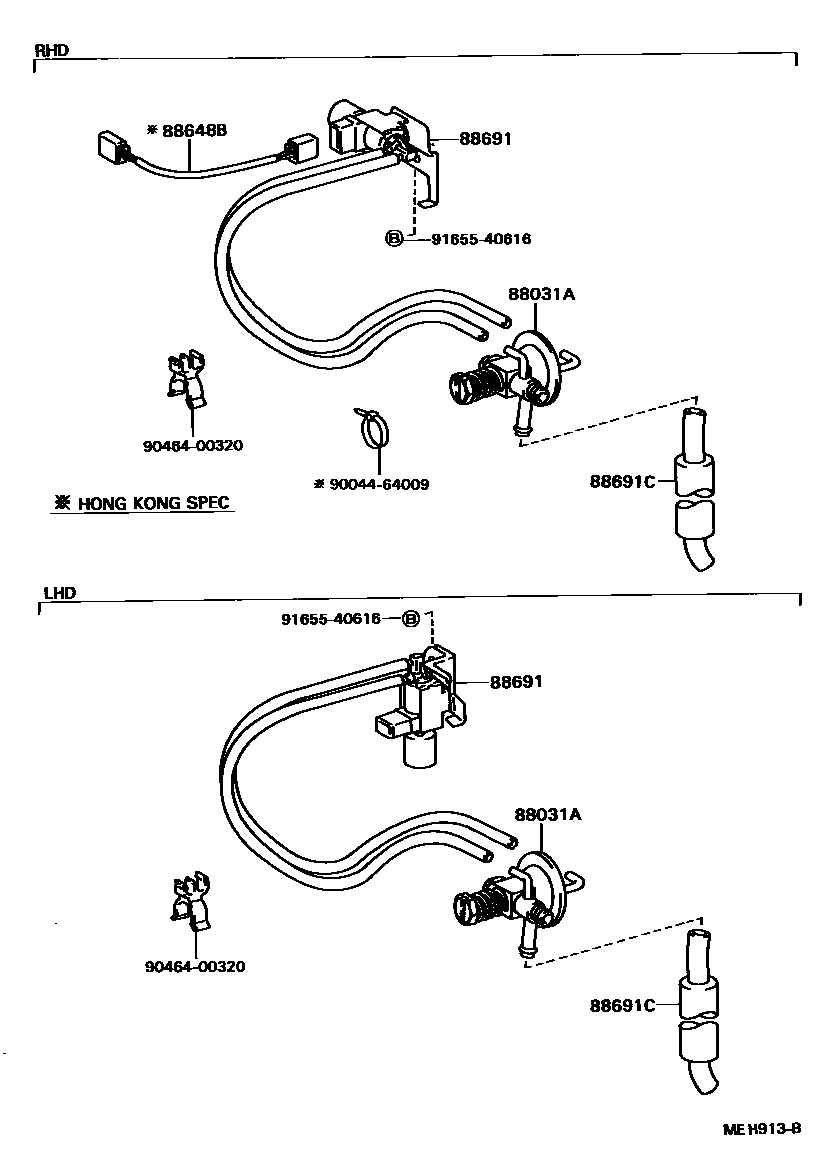 Toyota CAMRY 暖风和空调系统 - 真空管 EPC diagram — MEH913B