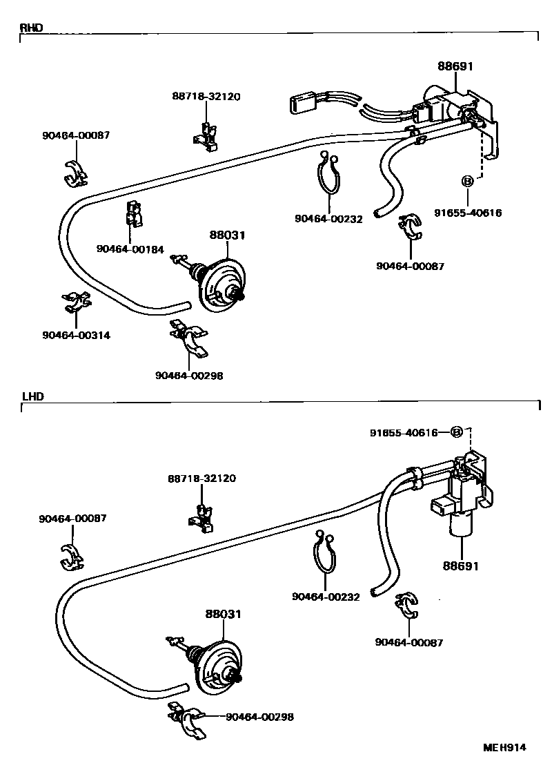Toyota CAMRY 暖风和空调系统 - 真空管 EPC diagram — MEH914