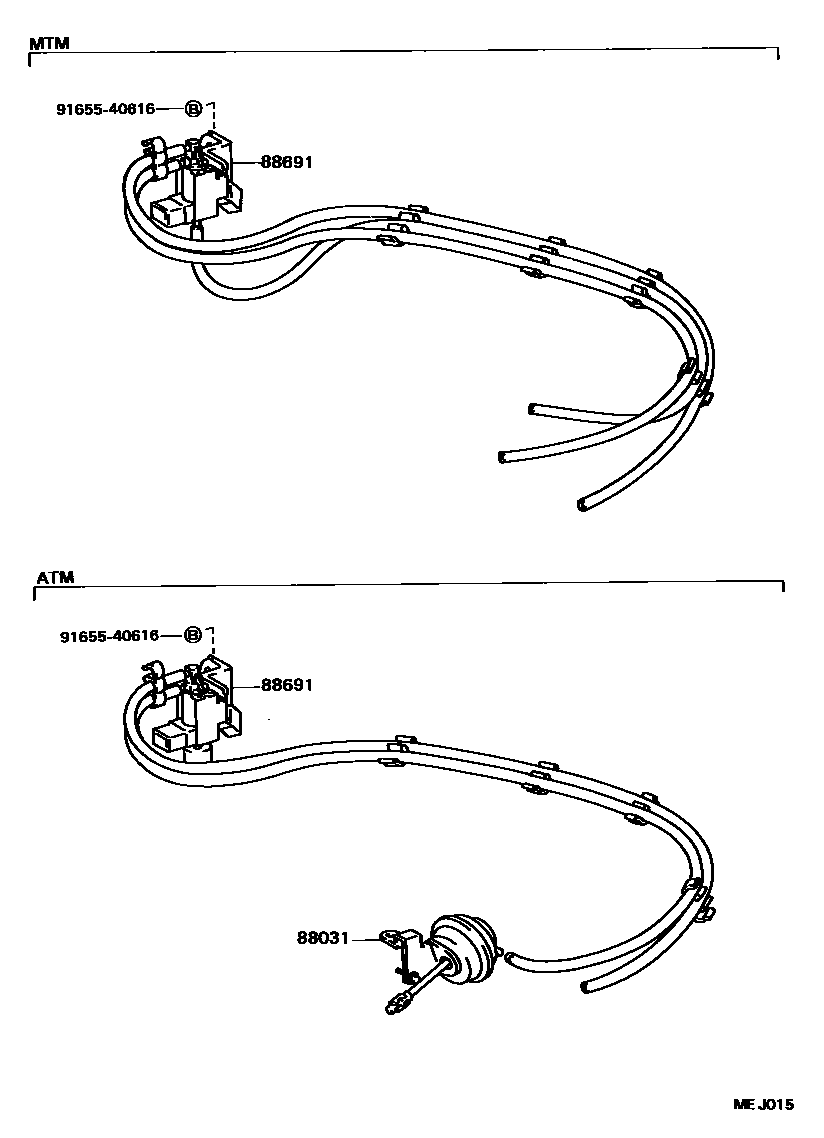 Toyota CAMRY 暖风和空调系统 - 真空管 EPC diagram — MEJ015