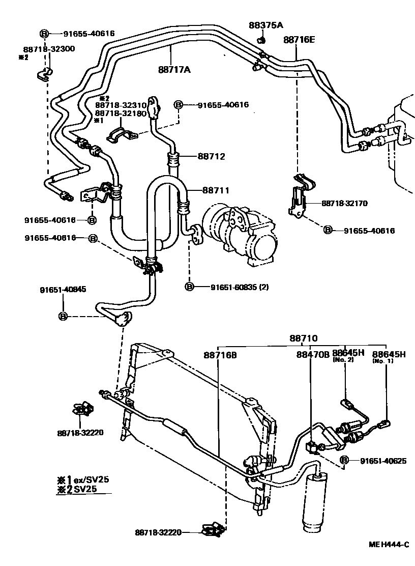 Toyota CAMRY Heating & Air Conditioning - Cooler Piping EPC diagram — MEH444C