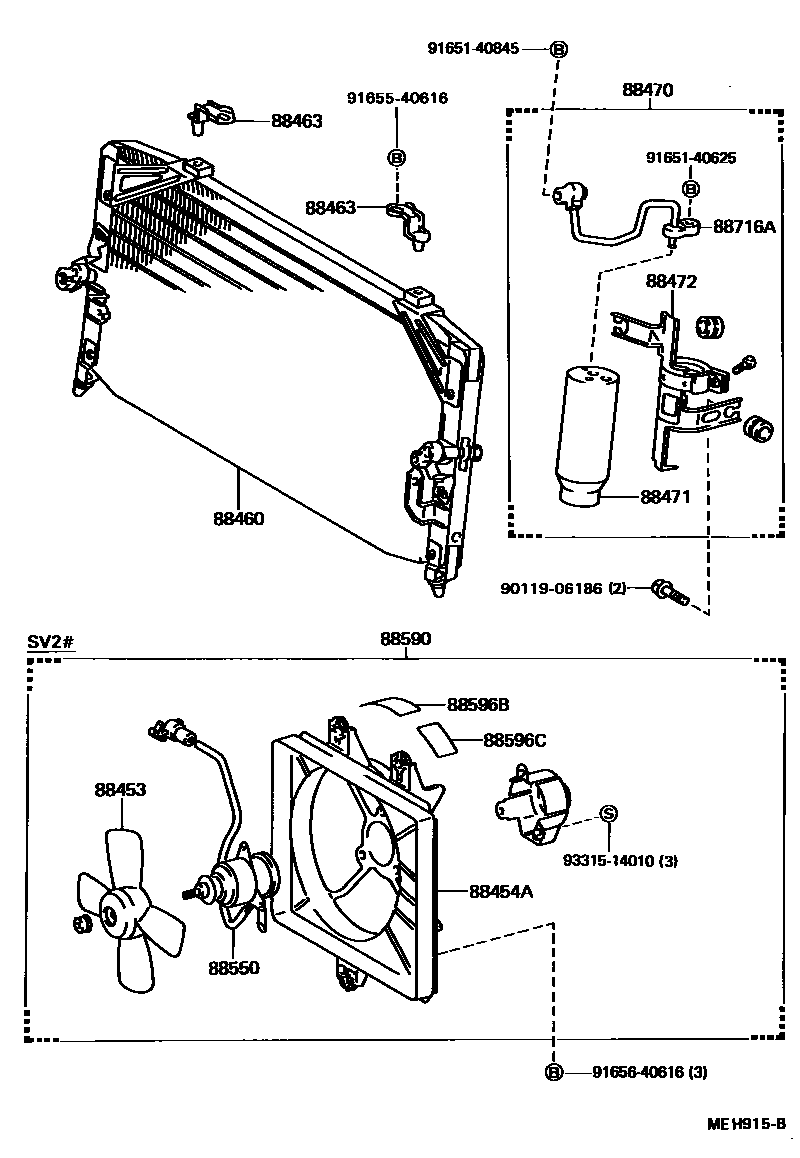 Toyota CAMRY Heating & Air Conditioning - Cooler Piping EPC diagram — MEH915B