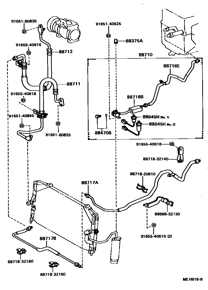 Toyota CAMRY Heating & Air Conditioning - Cooler Piping EPC diagram — MEH916B