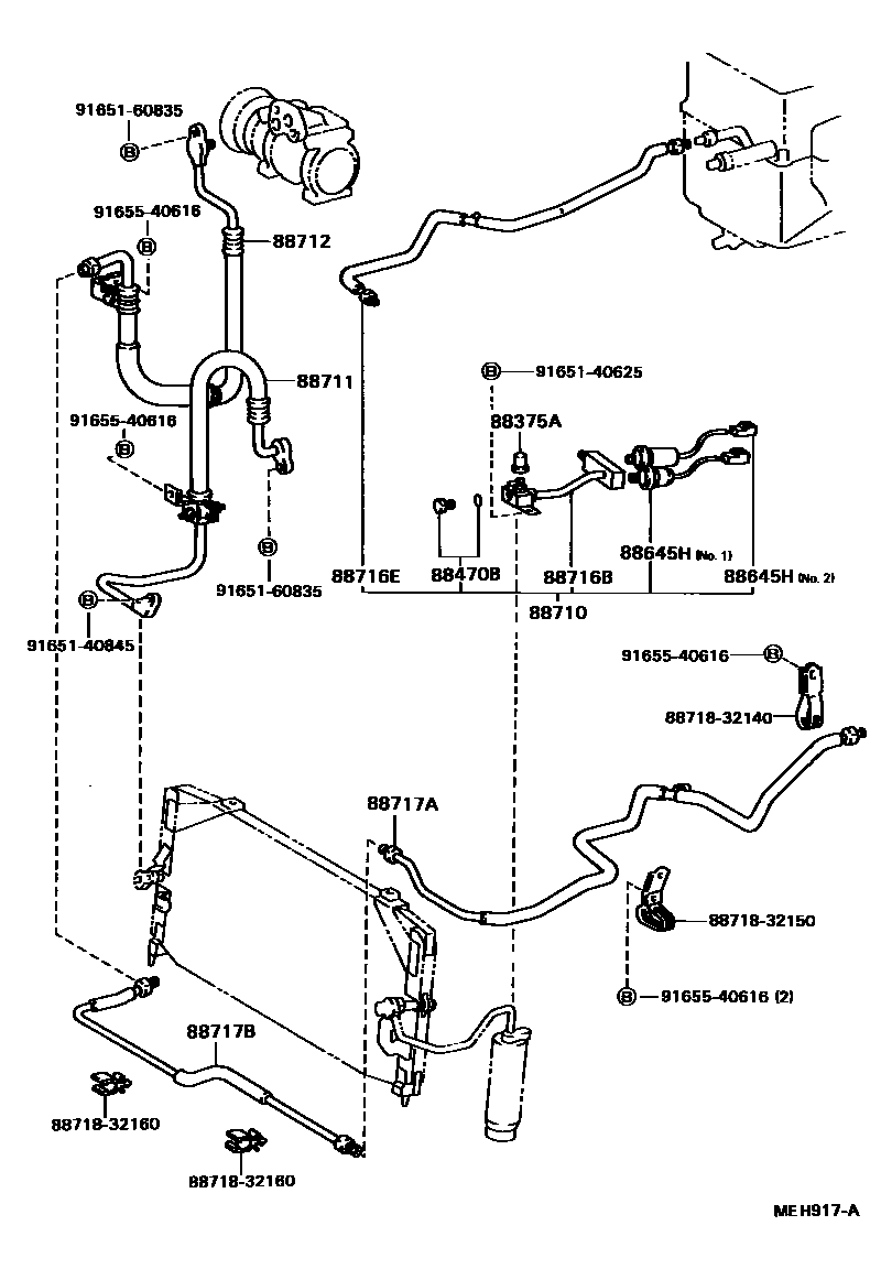 Toyota CAMRY Heating & Air Conditioning - Cooler Piping EPC diagram — MEH917A