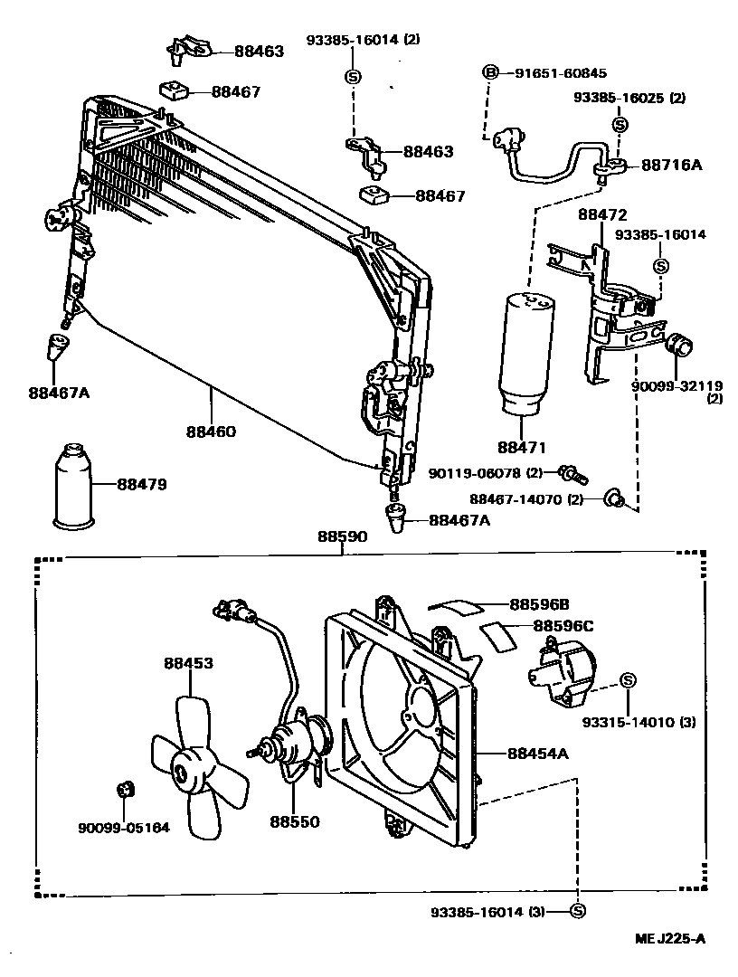 Toyota CAMRY Heating & Air Conditioning - Cooler Piping EPC diagram — MEJ225A