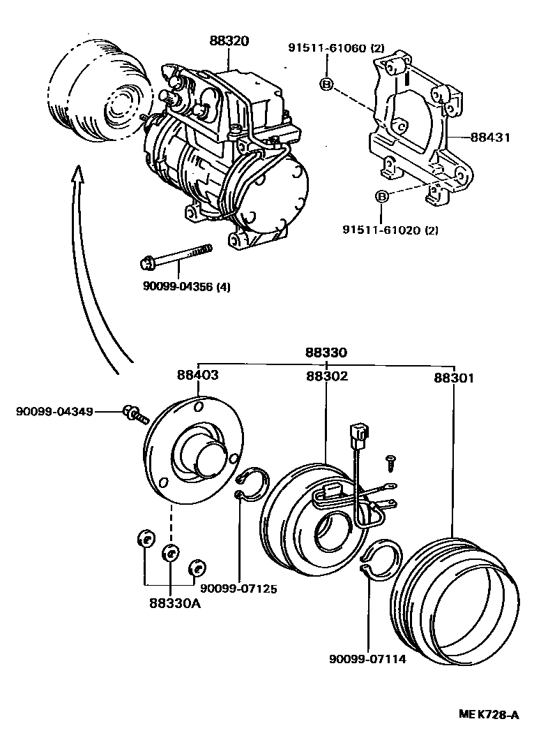Toyota CAMRY Heating & Air Conditioning - Compressor EPC diagram — MEK728A