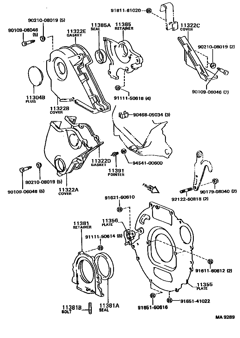 Toyota CAMRY Timing Gear Cover & Rear End Plate EPC diagram — MA9289