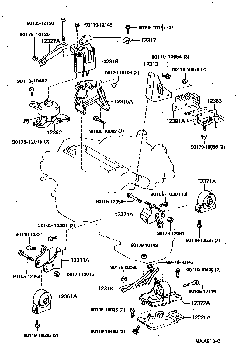 Toyota CAMRY Engine Mounting EPC diagram — MAA813C