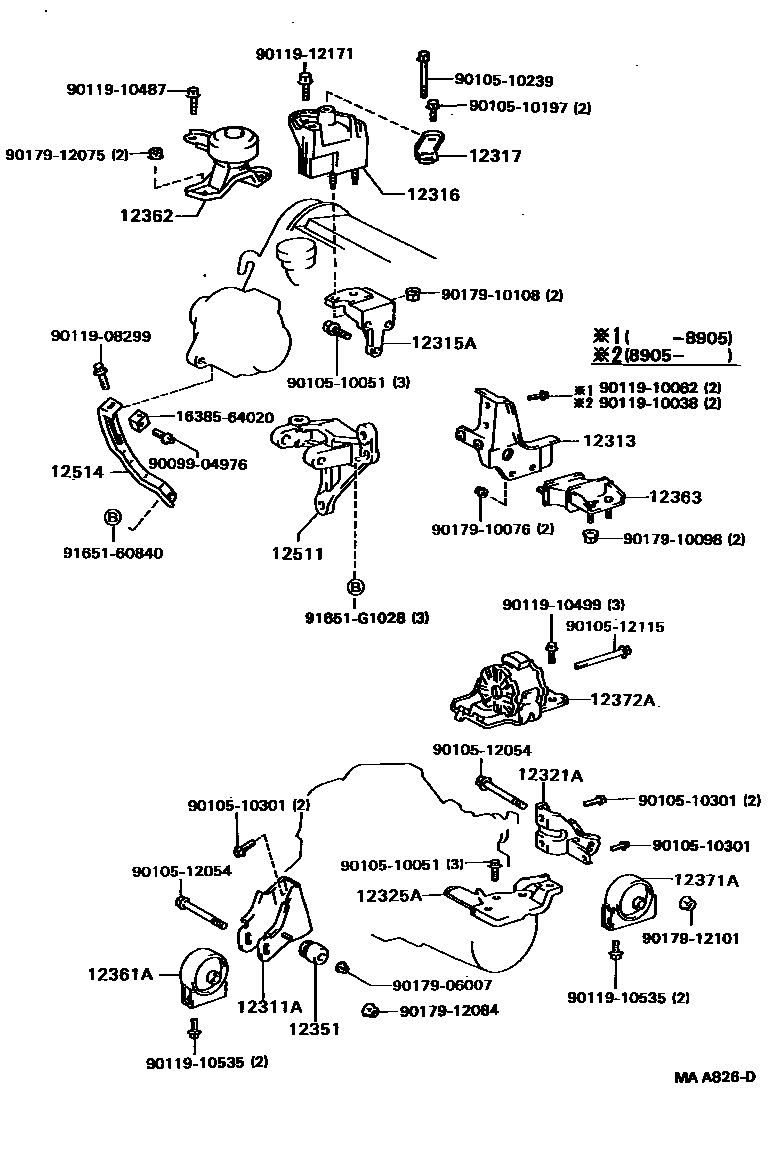 Toyota CAMRY Engine Mounting EPC diagram — MAA826D