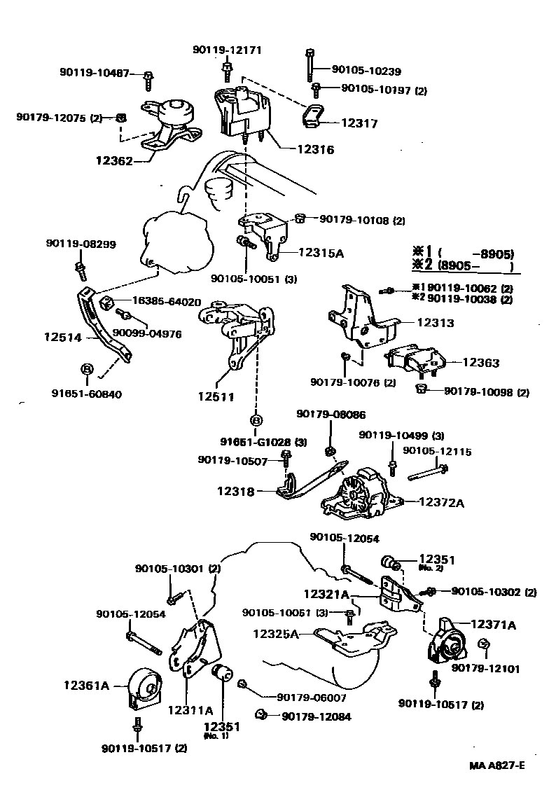 Toyota CAMRY Engine Mounting EPC diagram — MAA827E