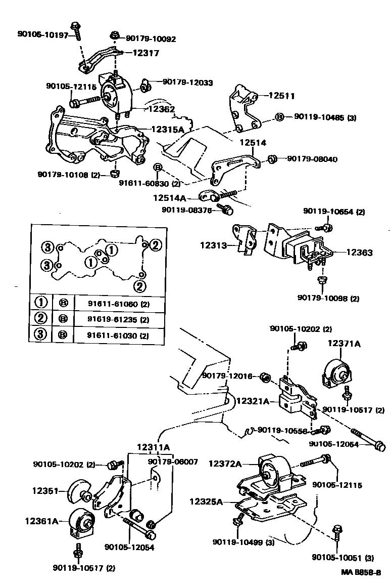 Toyota CAMRY Engine Mounting EPC diagram — MAB858B
