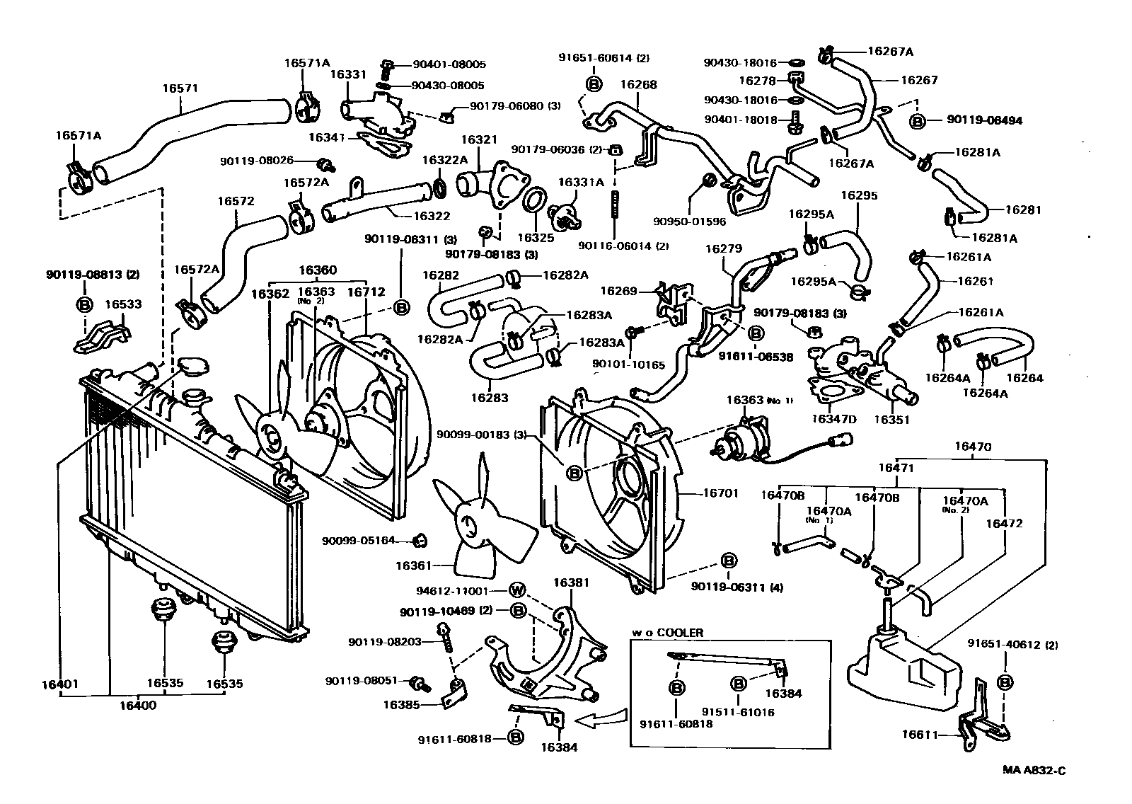 Toyota CAMRY RADIATOR & WATER OUTLET EPC diagram — MAA832C