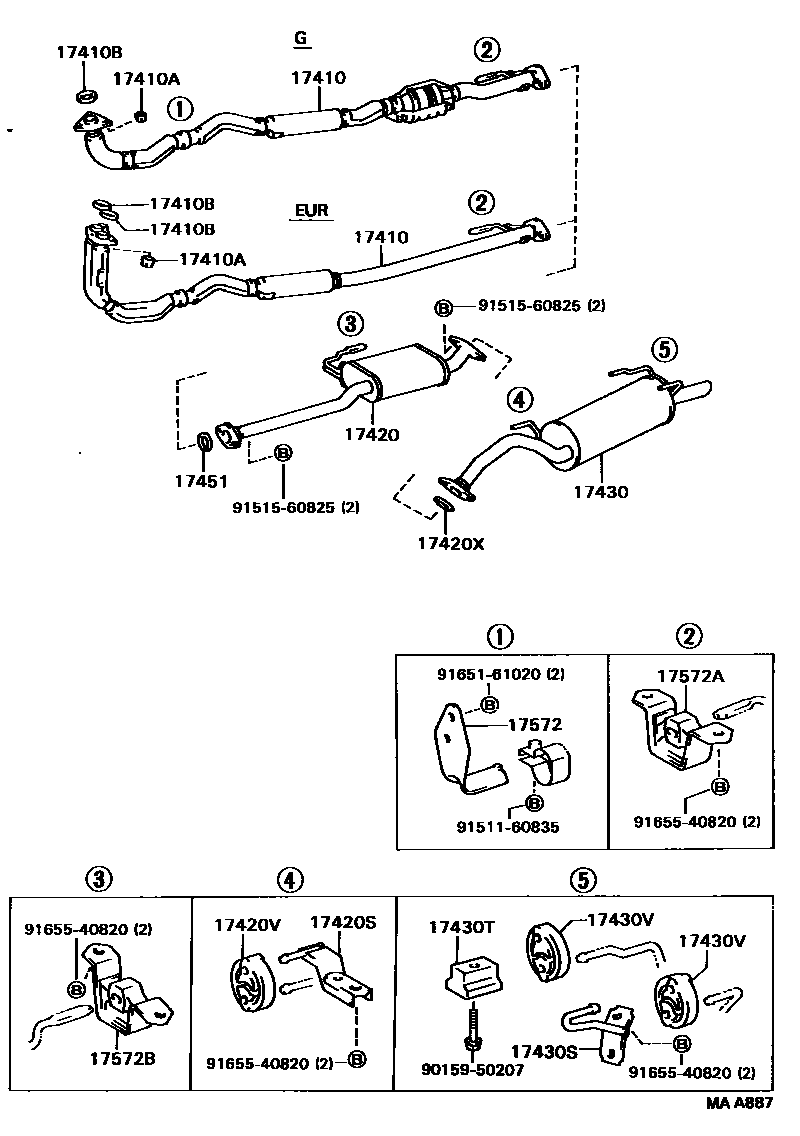 Toyota CAMRY Exhaust Pipe EPC diagram — MAA887