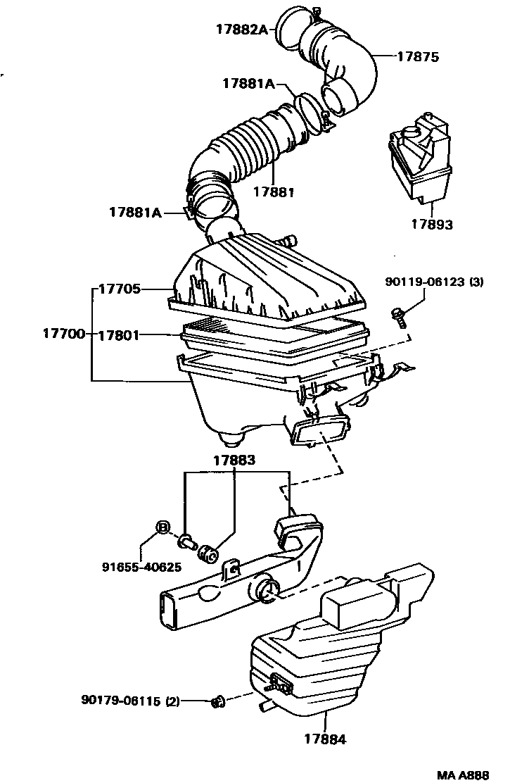 Toyota CAMRY Air Cleaner EPC diagram — MAA888