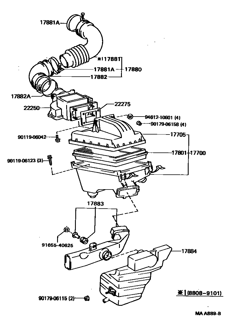 Toyota CAMRY Air Cleaner EPC diagram — MAA889B