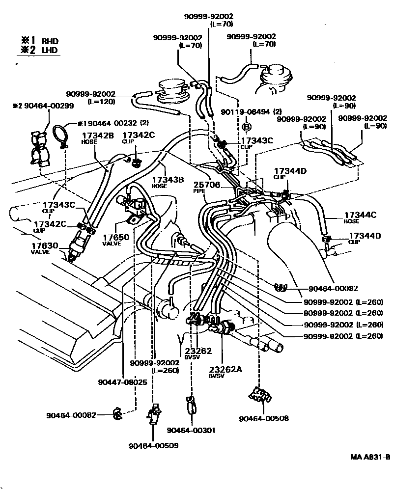 Toyota CAMRY vacuum tube EPC diagram — MAA831B