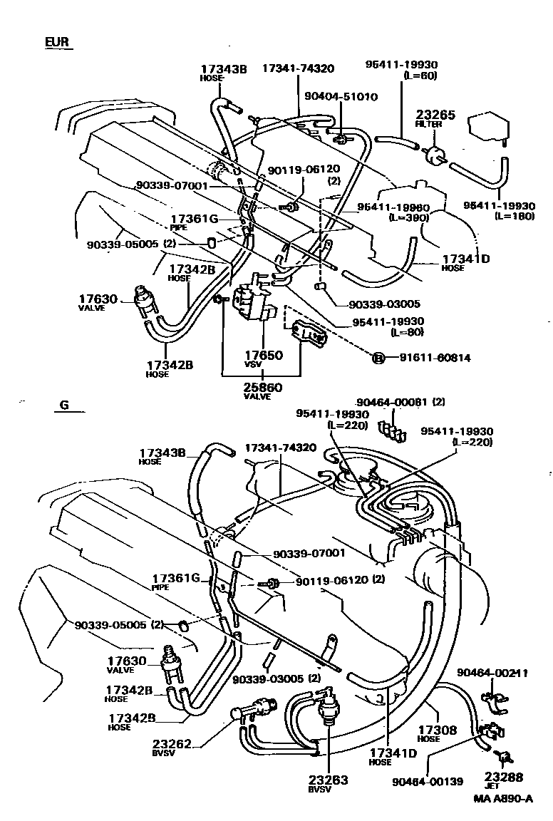 Toyota CAMRY vacuum tube EPC diagram — MAA890A